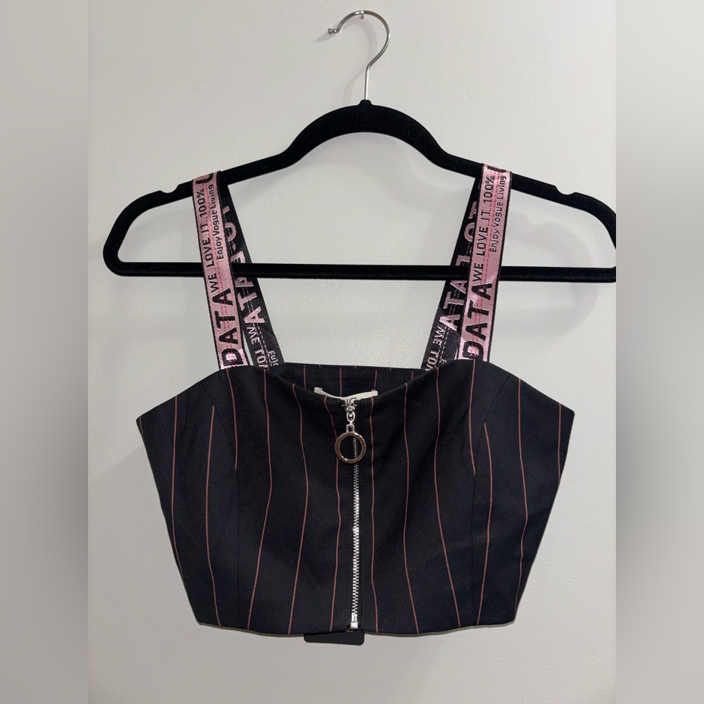J.Ing Black and Pink Striped Women's Crop Top